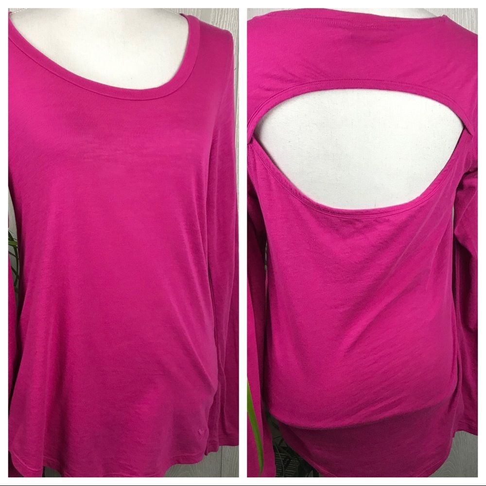 PINK Victorias Secret long sleeve solid bright pink cut out back casual top